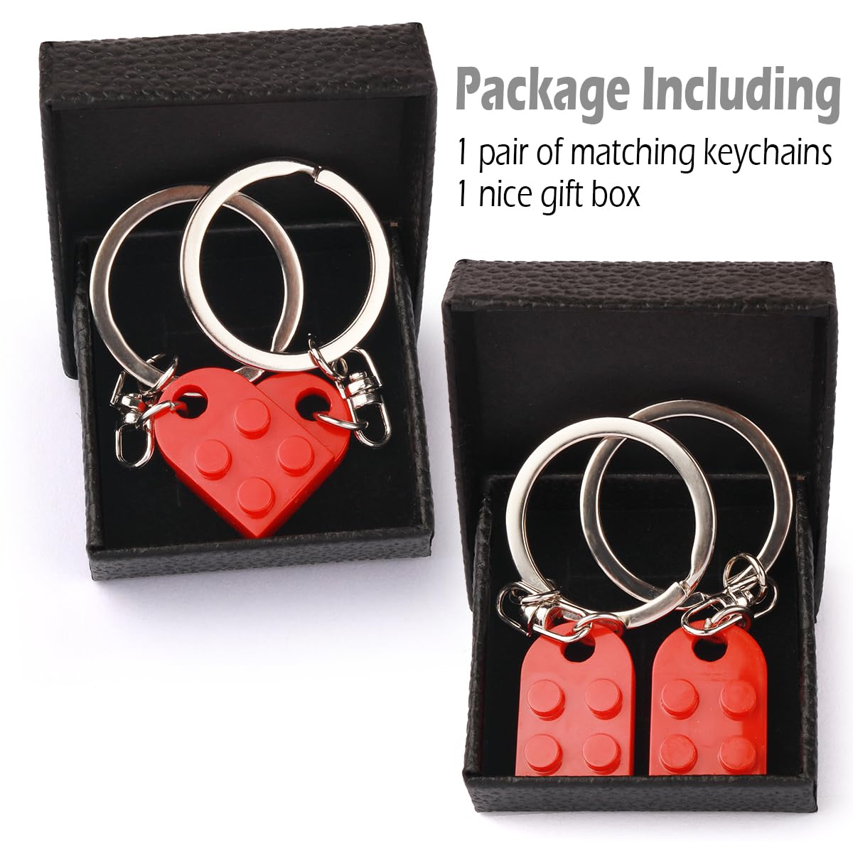 Matching Couples Heart Keychain for Boyfriend Girlfriend Friendship BFF Cute Valentine's Day Gifts Stuff Presents Him Her Friends Set Compatible with Lego Gift