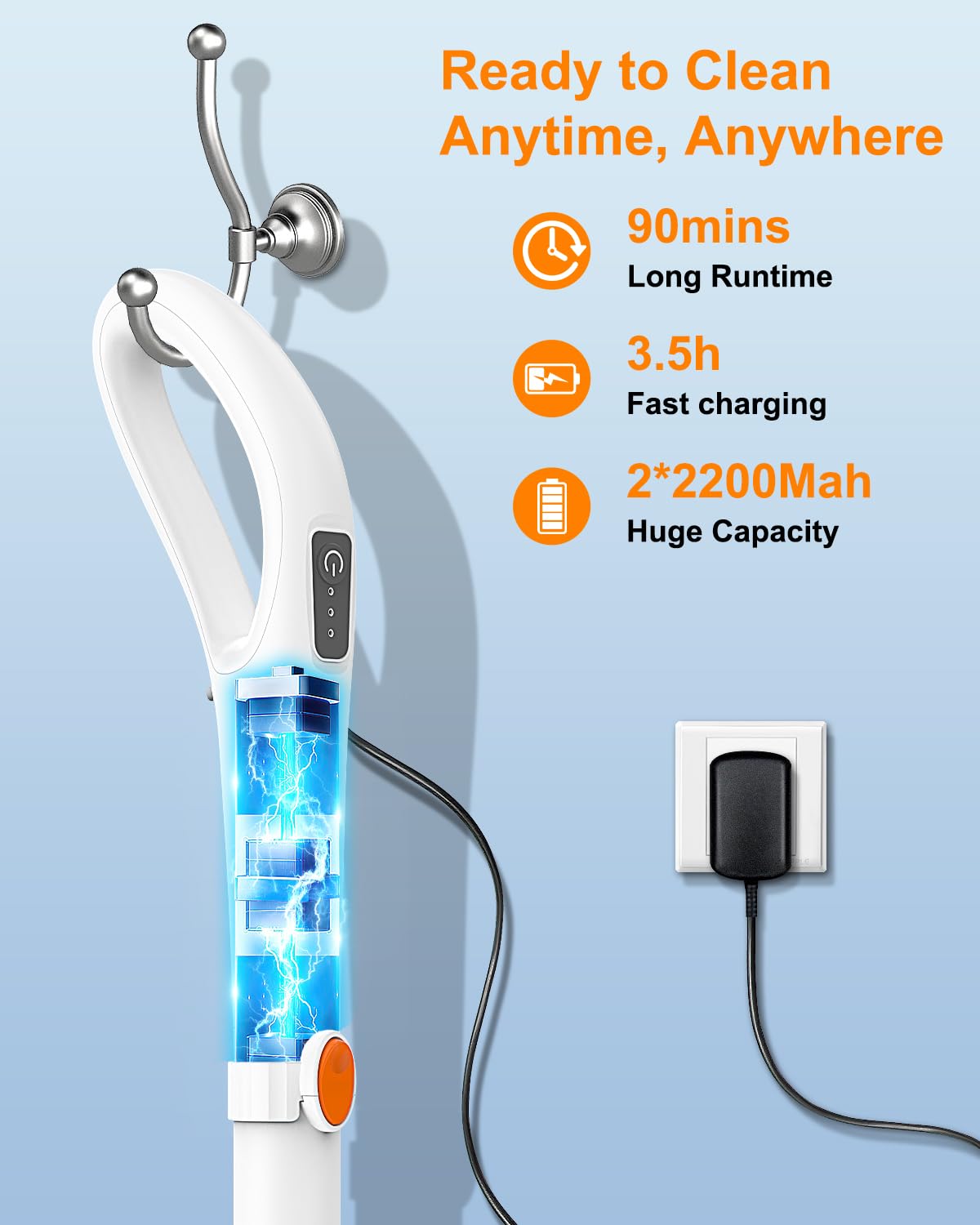 Electric Spin Scrubber - Cordless Spin Scrubber for Cleaning, Power Scrubber for Bathroom with 6 Replaceable Brush Heads & Adjustable Extension Handle, Electric Cleaning Brush for Tub, Car, Floor