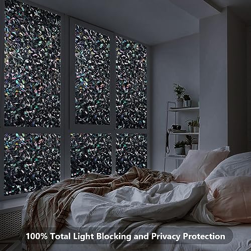 LEMON CLOUD Window Privacy Film, Decorative Window Film, Stained Glass Window Stickers, Rainbow Cling Holographic, Window Covering Prism Film,No Glue Frosted Half Moon Anti-UV(35.4in. by 157.4in)