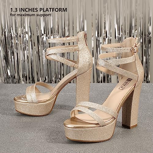 IDIFU Women's Platform Chunky High Heels Dress Sandals Open Toe Ankle Strap Strappy Wedding Bridal Party Dance Shoes with Zipper (Black Pu, 11 M US)