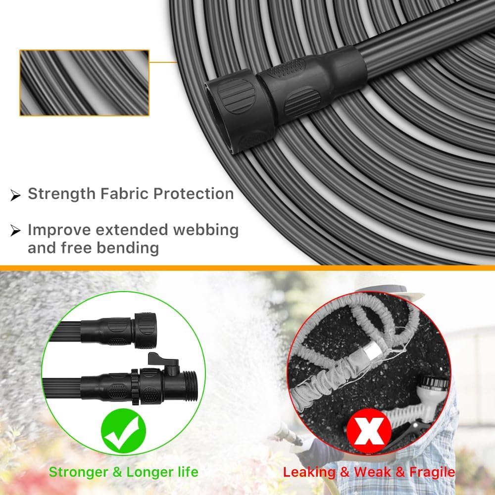 50FT Garden Hose, SINTETA Strongest Garden Hose with Triple Layer Latex Core & Latest Improved Extra Strength Fabric Protection for All Your Watering Needs Improved Design, Black