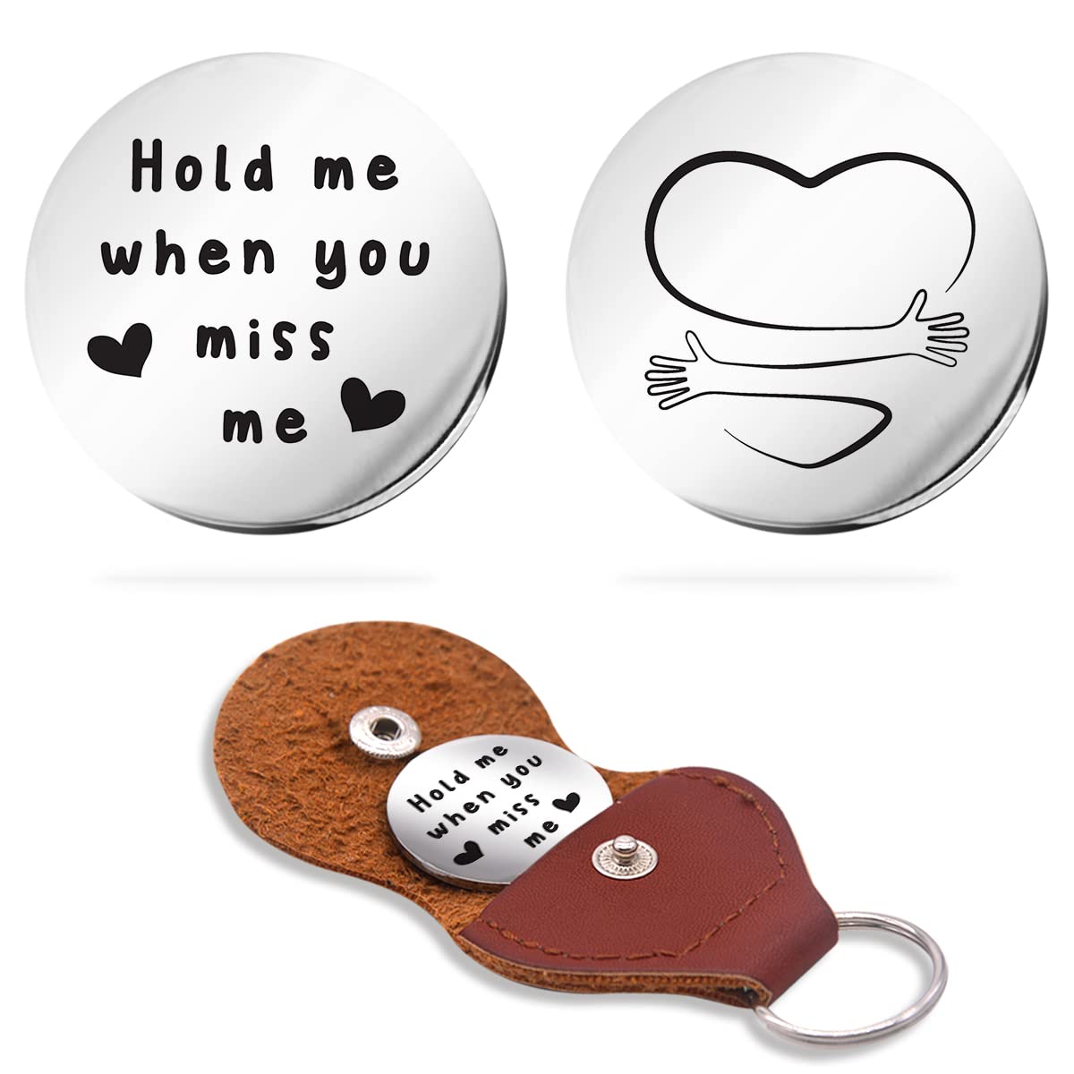 Inspirational Pocket Hug Token Gift, Long Distance Relationship Keepsake Stainless Steel Double Sided Pocket Hug Token Gift for Friends Boyfriend Girlfriend Daughter Son-Hold Me When You Miss Me