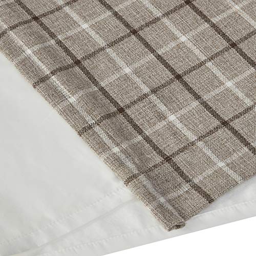 Madison Park Anaheim Cabin Plaid Curtain Window, Thermal Insulated Fleece Lining, Living Room Decor Light Blocking Drape for Bedroom, 1-Single Panel Pack, 50" x 84", Faux Leather Tab, Brown