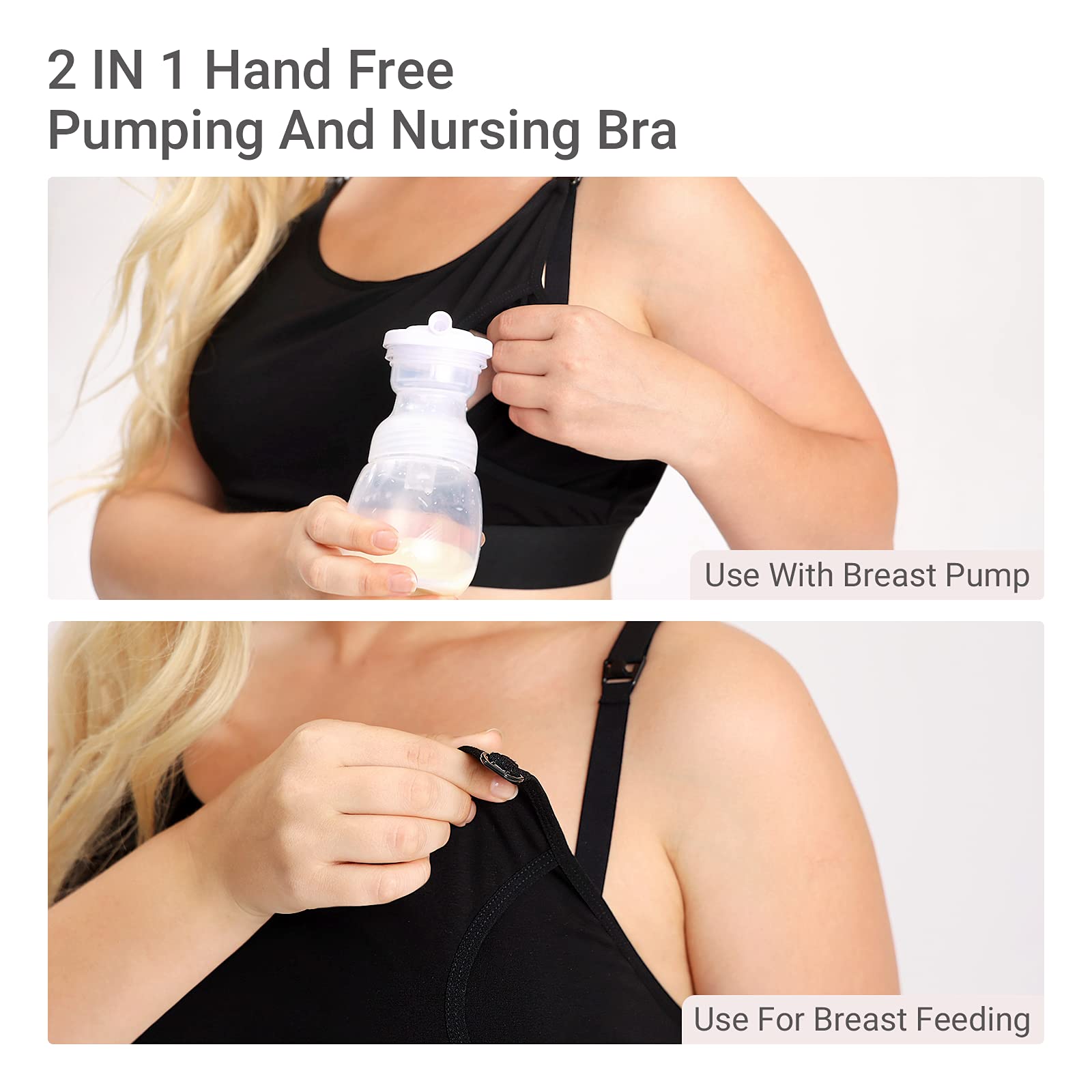 Momcozy Hands Free Pumping Bra, Adjustable Breast-Pumps Holding and Nursing Bra, Suitable for Breastfeeding-Pumps by Lansinoh, Philips Avent, Spectra, Evenflo and More Black