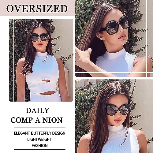 Joopin Oversized Women’s Sunglasses Polarized, Ladies Big Sunnies Sun Glasses UV Blocking, Huge Frame Shades with Dark Lens (Black+Black Red)