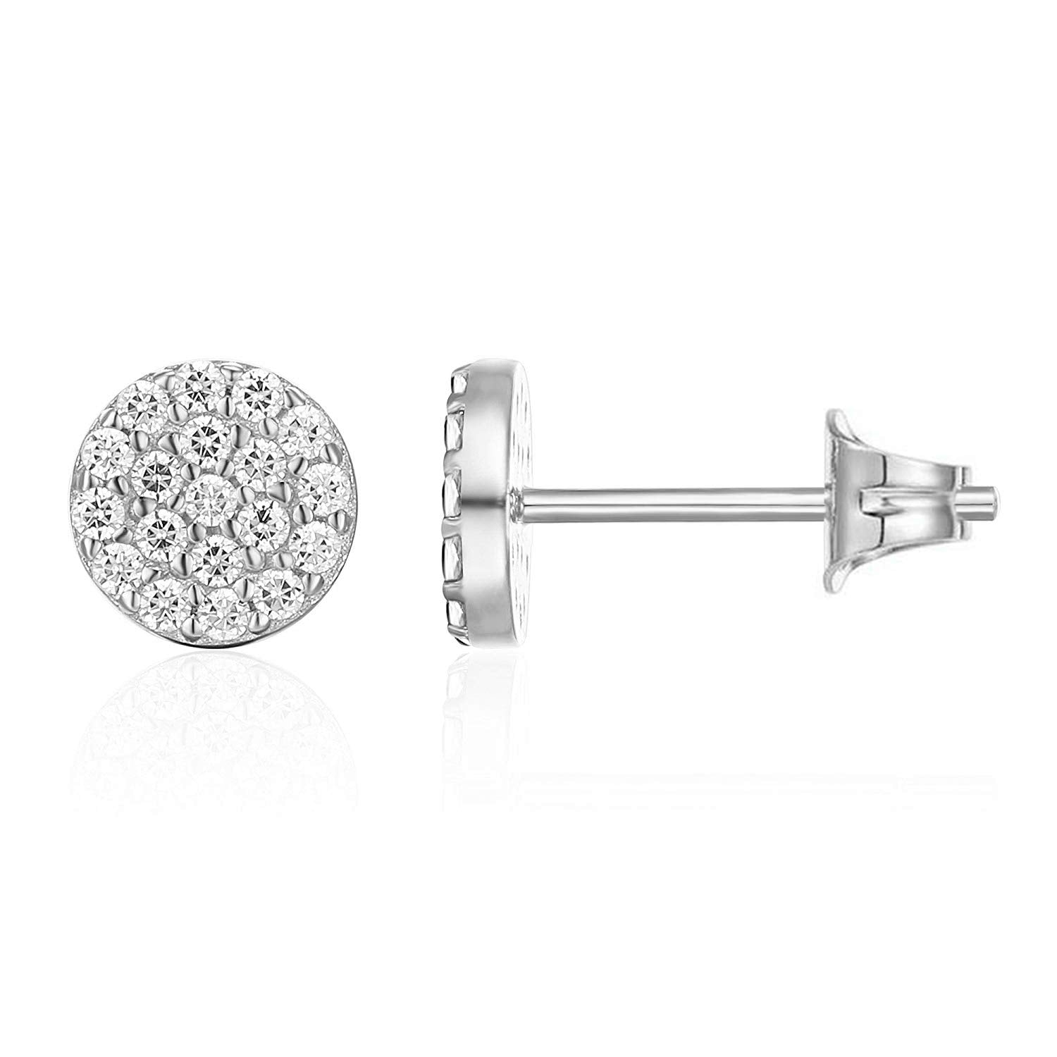 PAVOI 14K White Gold Plated Sterling Silver Stud Earrings for Women | Pave CZ Mini Disc | White Gold Earrings for Women