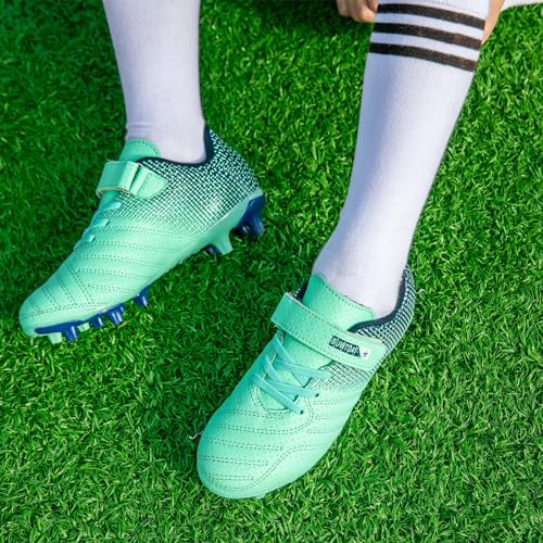 BUWTDAY Kids Soccer Cleats Boys Girls Athletic Outdoor Firm Ground Youth Football Shoes(Little Kid/Big Kid) Pink