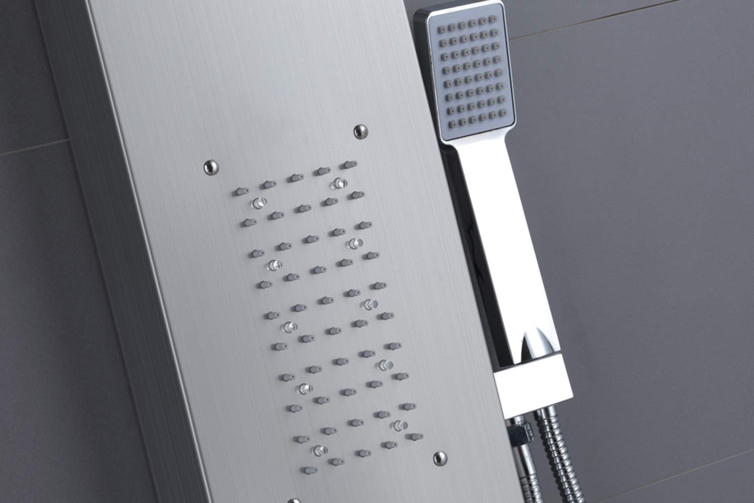 ELLO&ALLO LED Rainfall Waterfall Shower Head Rain Massage System with LED Body Jets, Stainless Steel Bathroom Shower Panel Tower System, Brushed Nickel