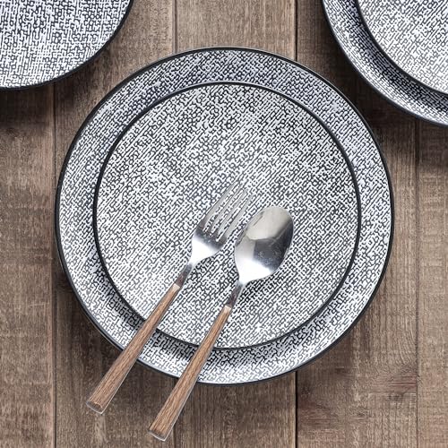 Stone Lain Sophie Rustic Stoneware Dinnerware Service for 4, Black and White Textured, 16 Pieces