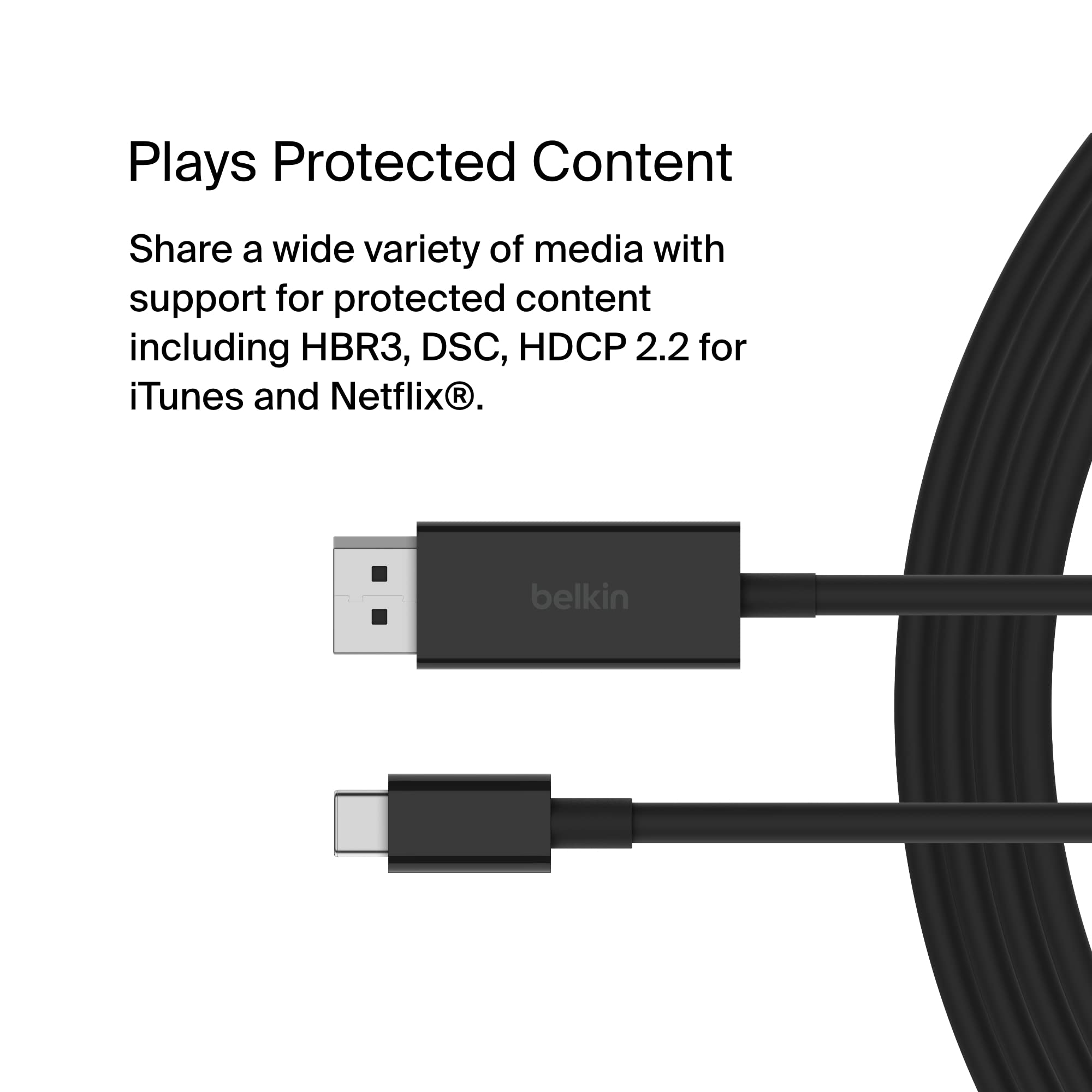 Belkin USB Type C to DisplayPort 1.4 Cable 6.6ft/2m, 32.4Gbps, 8K@60Hz or 4K@144HZ, with HBR3, DSC, HDCP 2.2, DP Alt Mode, Backwards Compatible, Works with Windows, MacOS, iPadOS, Android, and More