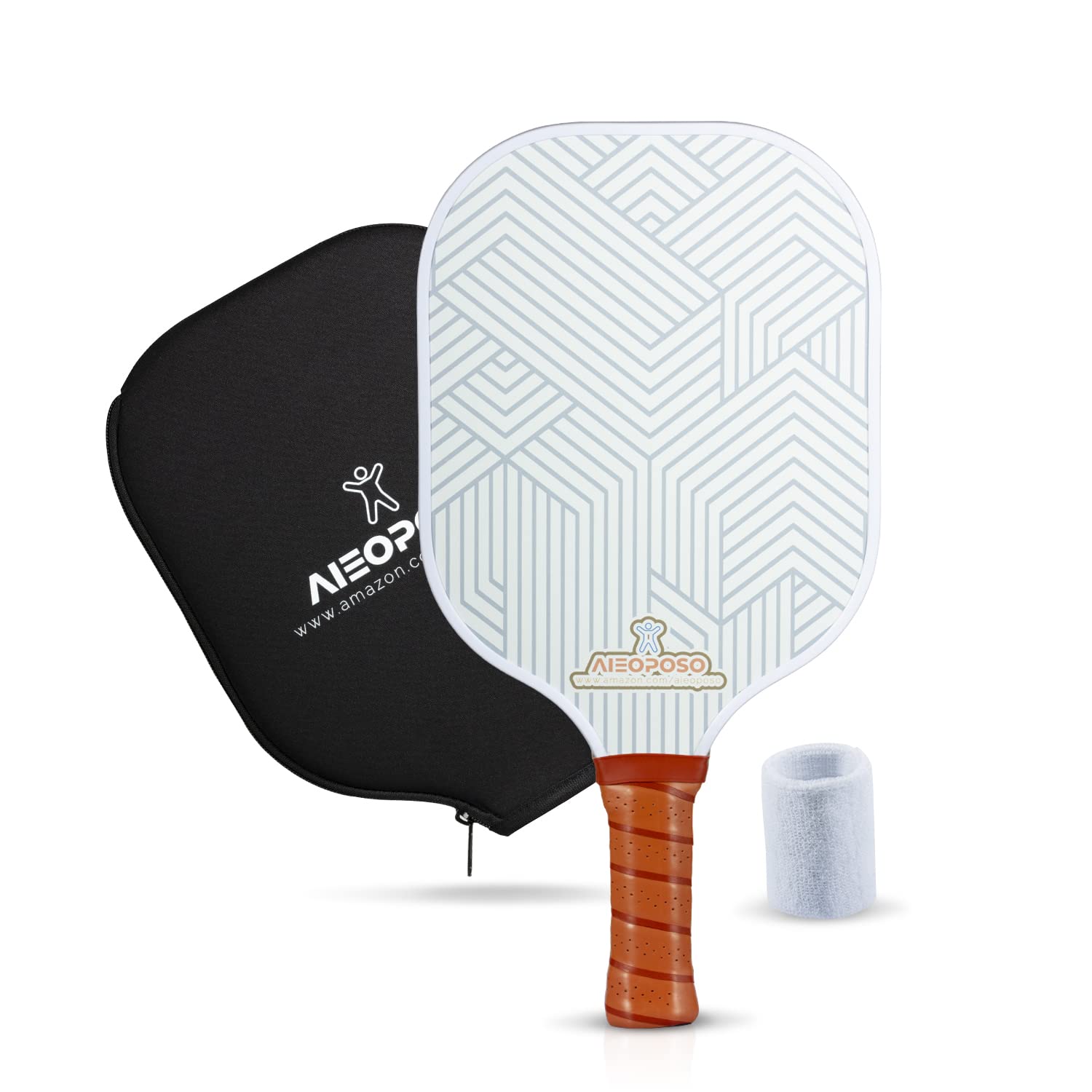 Aieoposo Pickleball Paddles, USAPA Approved Carbon Fiber Pickleball Paddle, Polypropylene Honeycomb Core Pickleball Racket Sets with Wristband & Paddle Cover, Pickleball Gifts for Beginners