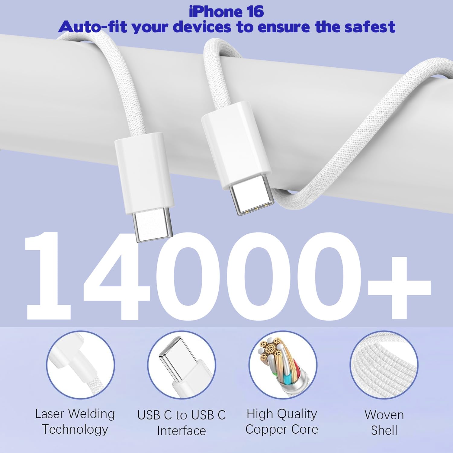 10FT iPhone 16 15 Pro Charger,2Pack 10Foot USB C to C Woven Cable Cord 40W USB C Apple Charger 4 Port PD&AC Charger Block Fast Charging for iPhone 16/16 Pro/16 Pro Max/16 Plus/15/15 Pro/15Pro Max/iPad