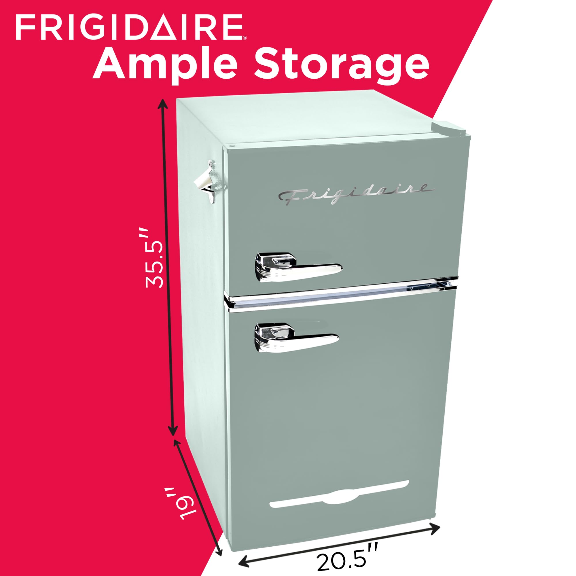 Frigidaire EFR840-MINT EFR840 Retro Mini Fridge with Freezer & Side Bottle Opener-Small 2 Door Refrigerator for Office Bar or College Dorm Room-3.2 Cu Ft – 19”"D x 20.5"W x 33.5"H (Mint)