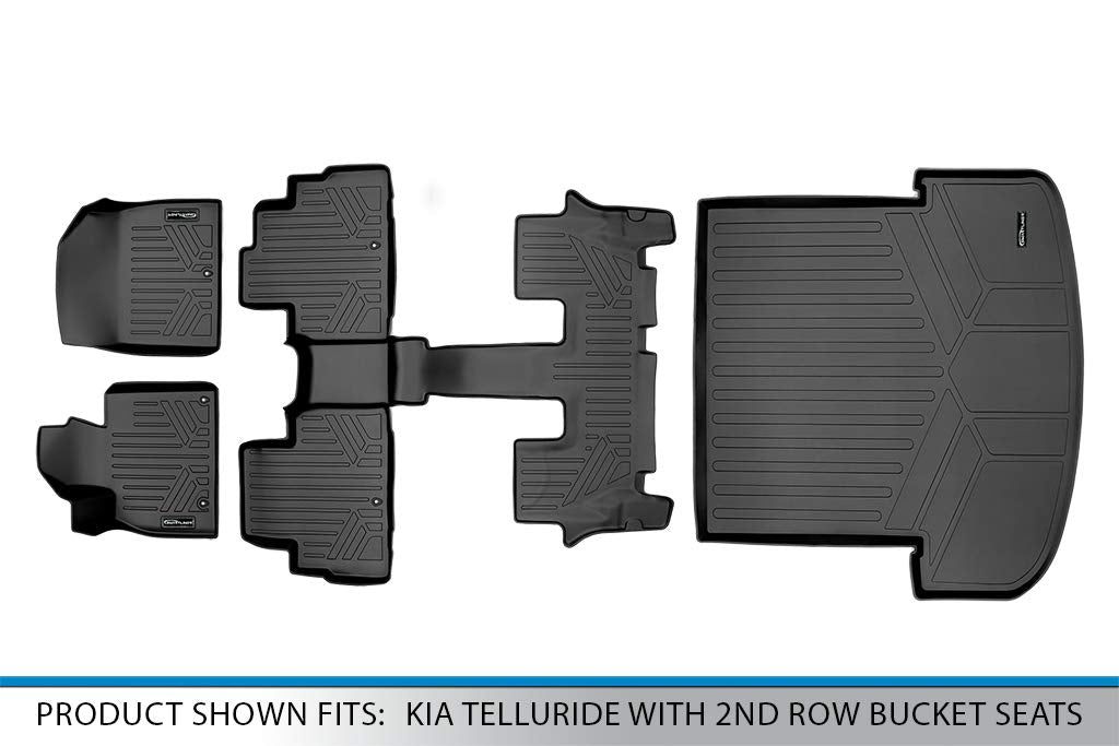 SMARTLINER All Weather Custom Fit Black 3 Row & Cargo Liner Behind The 2nd Row Floor Mat Liner Set Compatible with 2020-2023 Kia Telluride with 2nd Bucket Seats Without Center Console