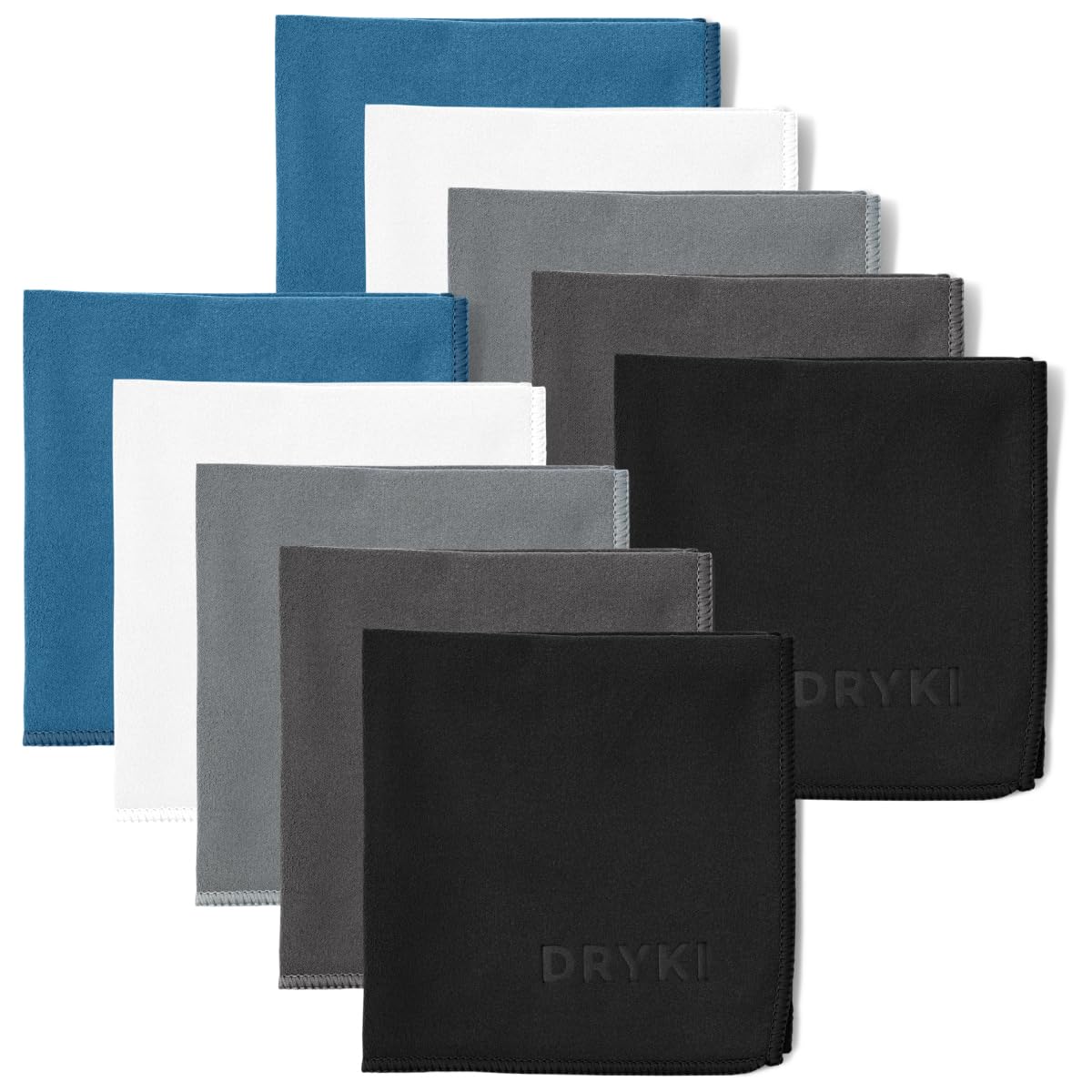 DRYKI Sweat Absorbing Handkerchiefs - The Original Quick-Dry Microfiber Sweat Rags & Towels for Face, Hands, & Body - Perfect for Gym, Sports, and Work (Basics, 10 Pack)