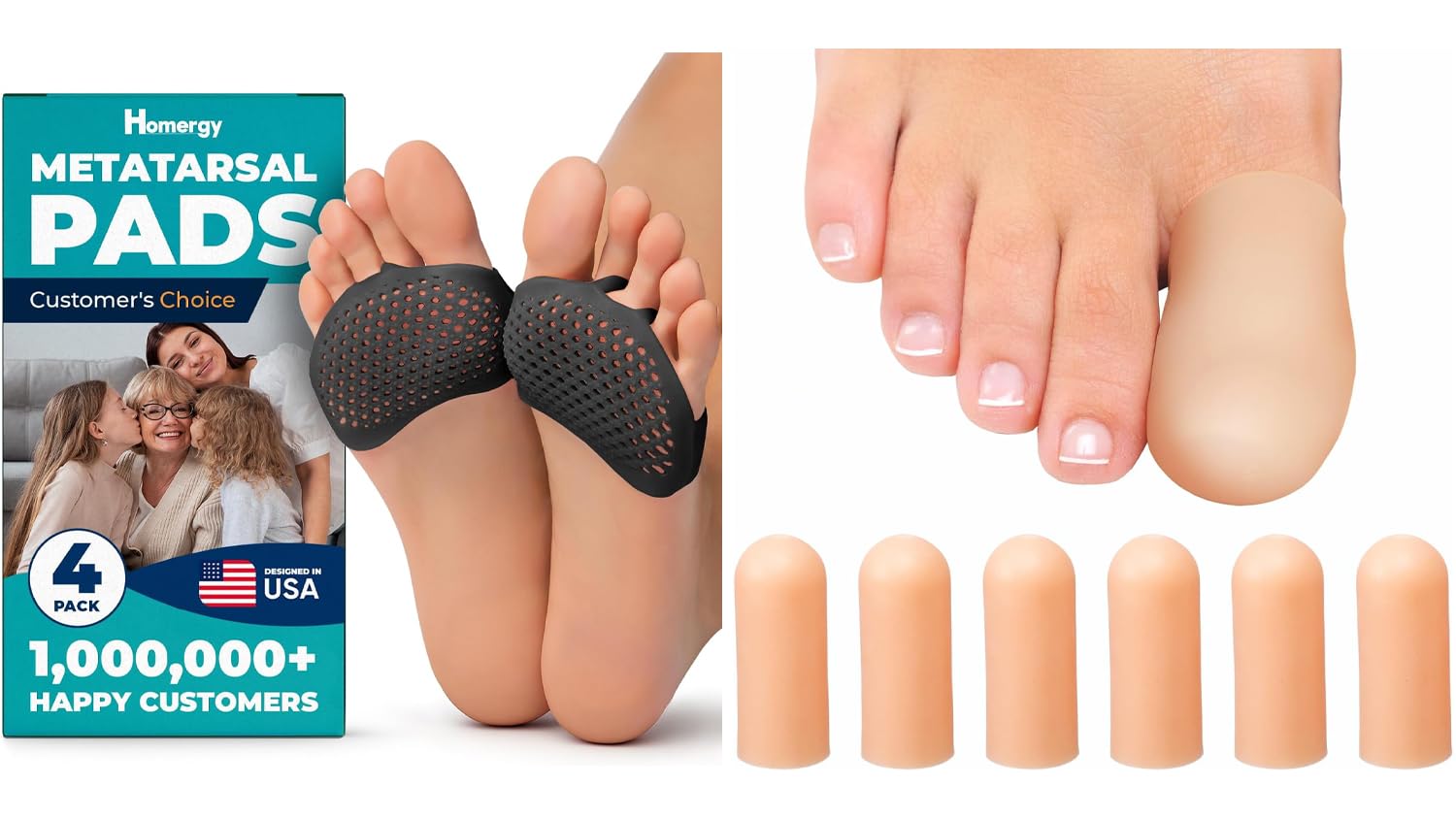 Metatarsal Pads (4-Pack) + Gel Toe Caps (6-Pack) – Cushioning Set for Daily Foot & Toe Comfort