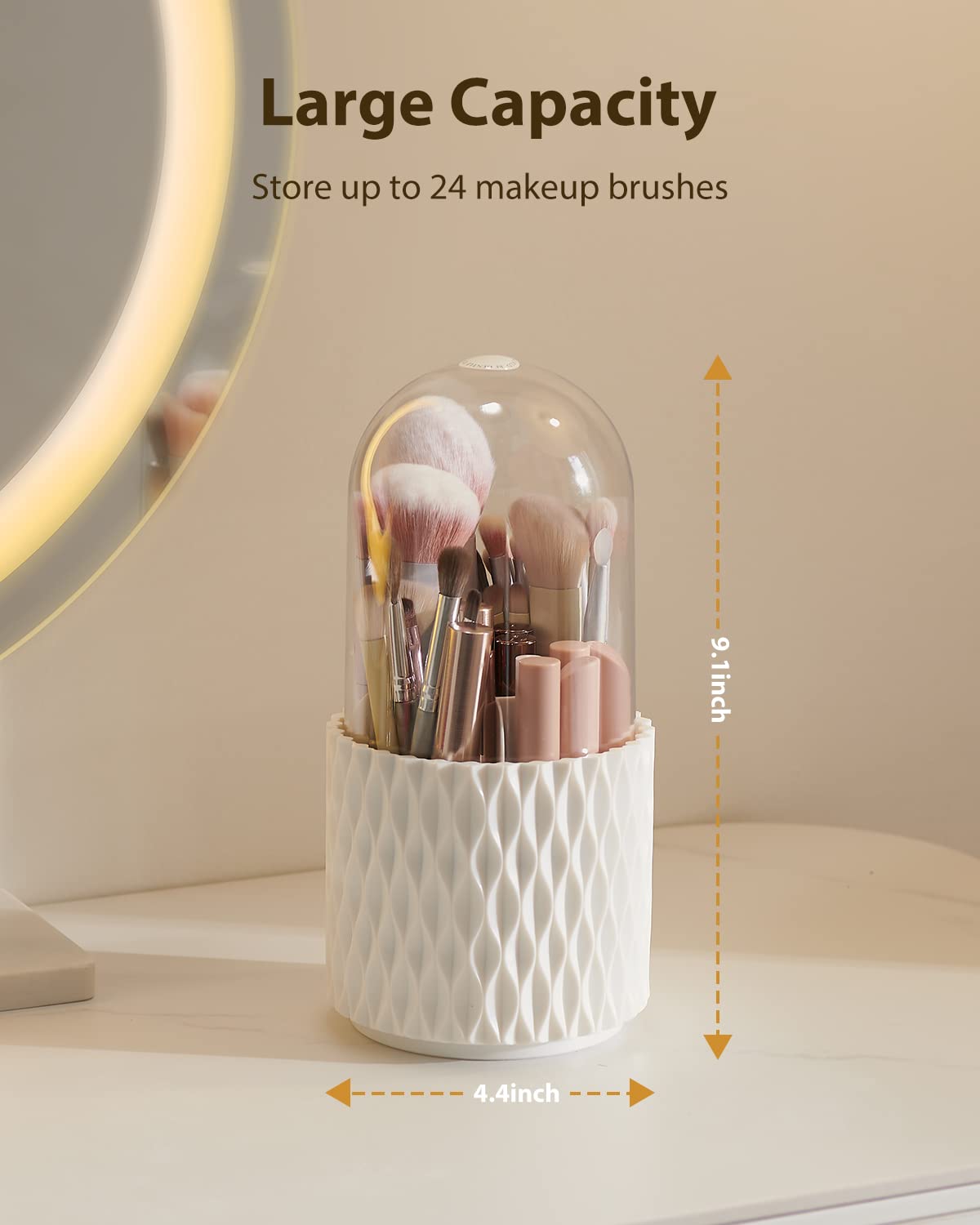 DooGooCoo Makeup Brush Holder [Upgrade] [Dustproof & Waterproof] 360 Rotating Cosmetics Make up Brush Organizer Storage with Lid for Vanity