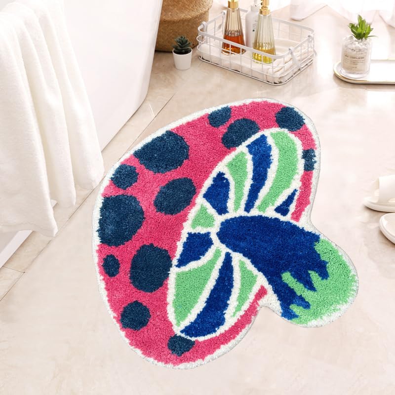 Cute Mushroom Bath Mat for Bathroom Soft Blue Pink Mushroom Non-Slip Bath Rugs Machine Washable Door Carpet (Blue Pink Mushroom 27" L x 24")