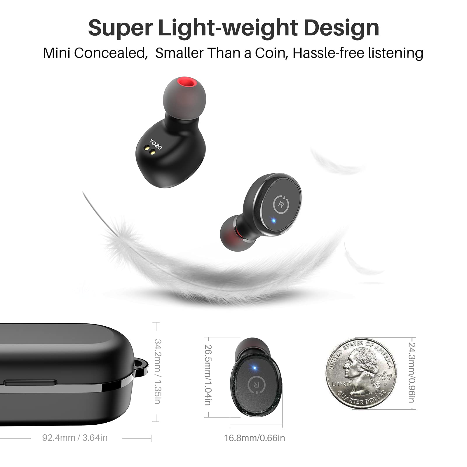 TOZO T10 (Classic Edition) Bluetooth 5.3 Wireless Earbuds with Wireless Charging Case IPX8 Waterproof Stereo Headphones in Ear Built in Mic Headset Premium Sound with Deep Bass, 32 Preset EQs via APP