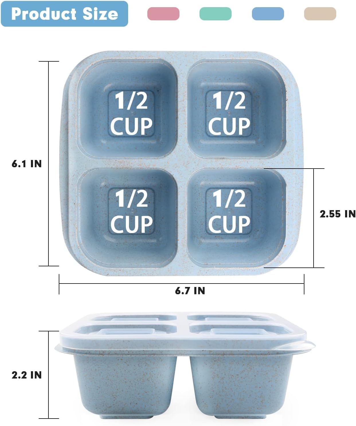 ozazuco 4 Pack Snack Containers, Divided Bento Snack Box, 4 Compartments Reusable Meal Prep Lunch Containers for Kids Adults, Food Storage Containers for School Work Travel