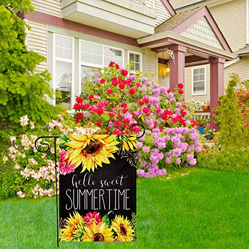 Sweet Summer Time Garden Flag Vertical Double Sided, Sunflower Summer Yard Flag Outdoor Décor 12.5x18 Inch