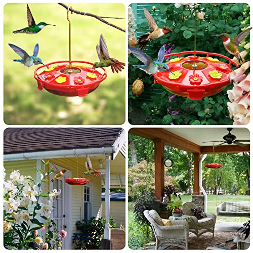 Rihogar Plastic Hummingbird Feeders for Outdoors Hanging, 2 Pack Humming Bird Feeders with Buckle, 6 Feeding Ports, Built-in Ant Moat, Wild Bird Feeder for Outside Garden, Leak-Proof, Red (12 oz)