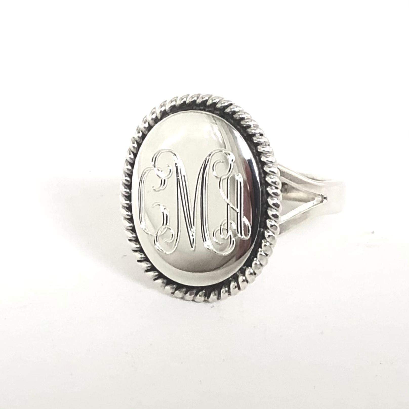 Nautical Rope Monogram Oval Sterling Silver Ring