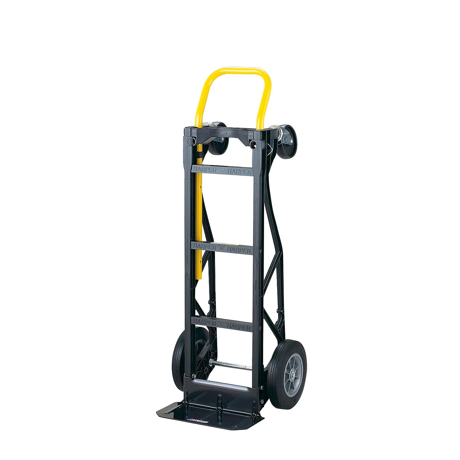 Harper Trucks PGDY8635P 700 lb Capacity Glass Filled Nylon Convertible Hand Truck and Dolly with 10" Flat-Free Solid Rubber Wheels,Black with Yellow Handle