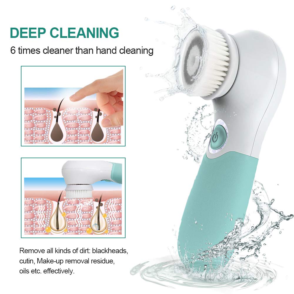 Facial Cleansing Brush Electric Facial Exfoliating Massage Brush with 3 Cleanser Heads and 2 Speeds Adjustable for Deep Cleaning, Removing Blackhead, Face Massaging