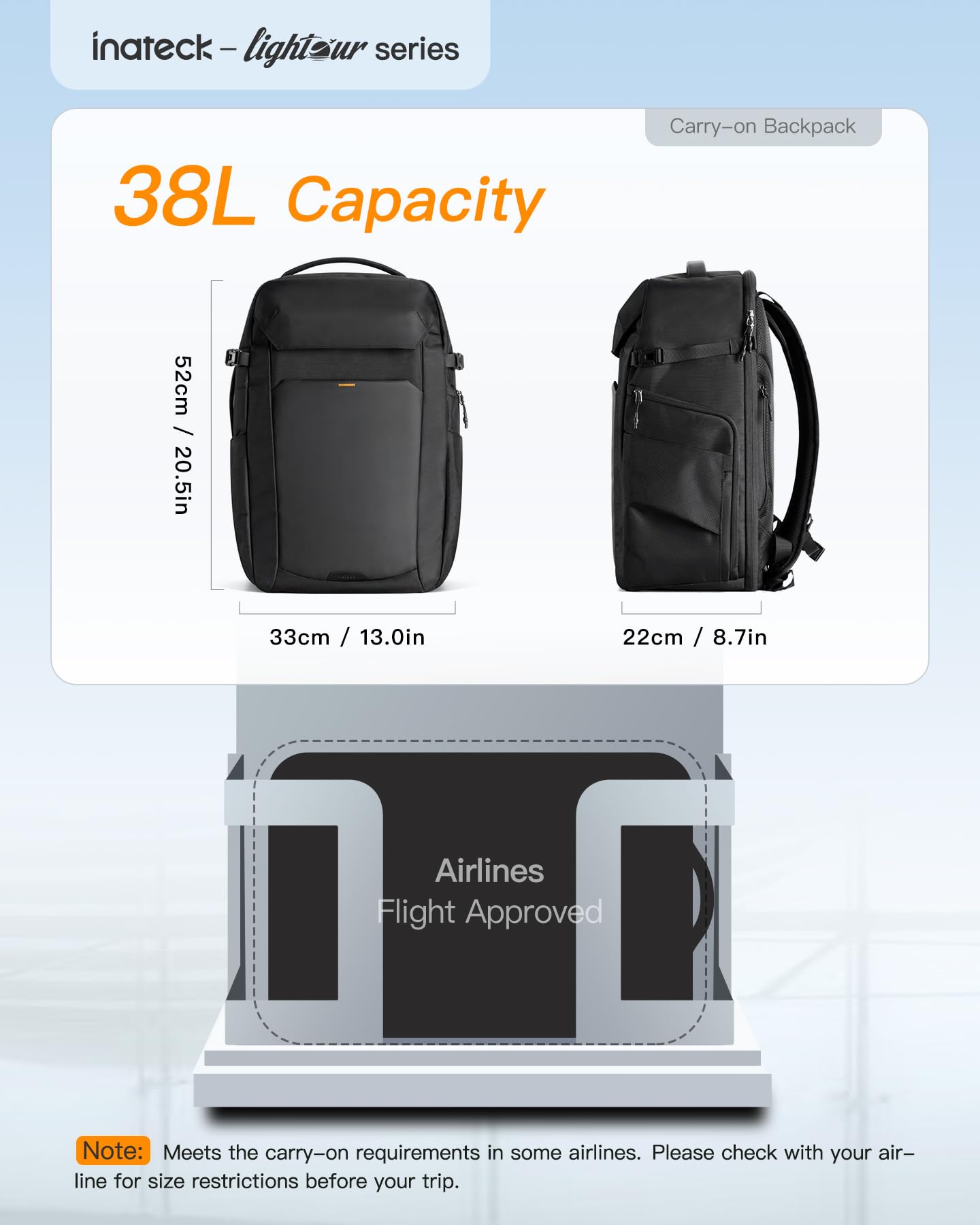 Inateck Travel Backpack 40L, TSA Friendly Laptop Backpack Flight Approved with Separate Shoe Compartment, Splashproof Hiking Backpack, Carry On Backpack for Women and Men, Fits 17 inch Laptop, Black