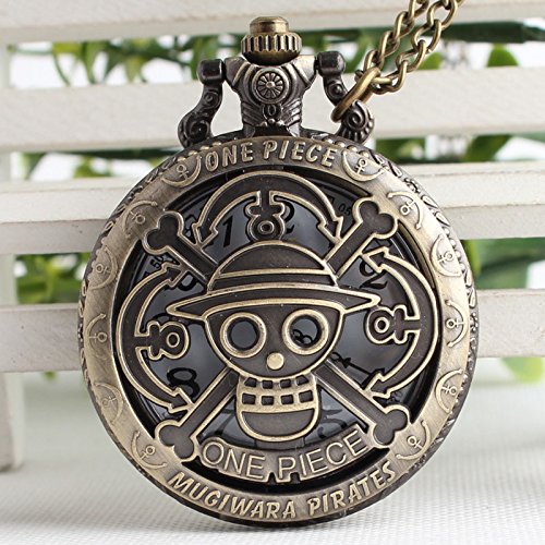 VIGOROSO One Piece Anime Vintage Antique Bronze Steampunk Quartz Pocket Watch Necklace Pendant in Box