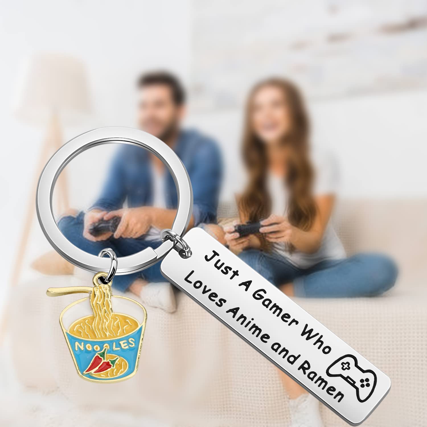 MYOSPARK Gamer Gift Anime Lovers Gift Just A Gamer Who Loves Anime And Ramen Keychain Game Lovers Gift Game Enthusiast Gift (Just A Gamer KC)