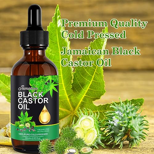 NIFEISHI 100% Pure Natural Cold Pressed Jamaican Black Castor Oil (2.02 Fl Oz, Glass Bottle) for Hair Growth, Body Care, Moisturizing Oil
