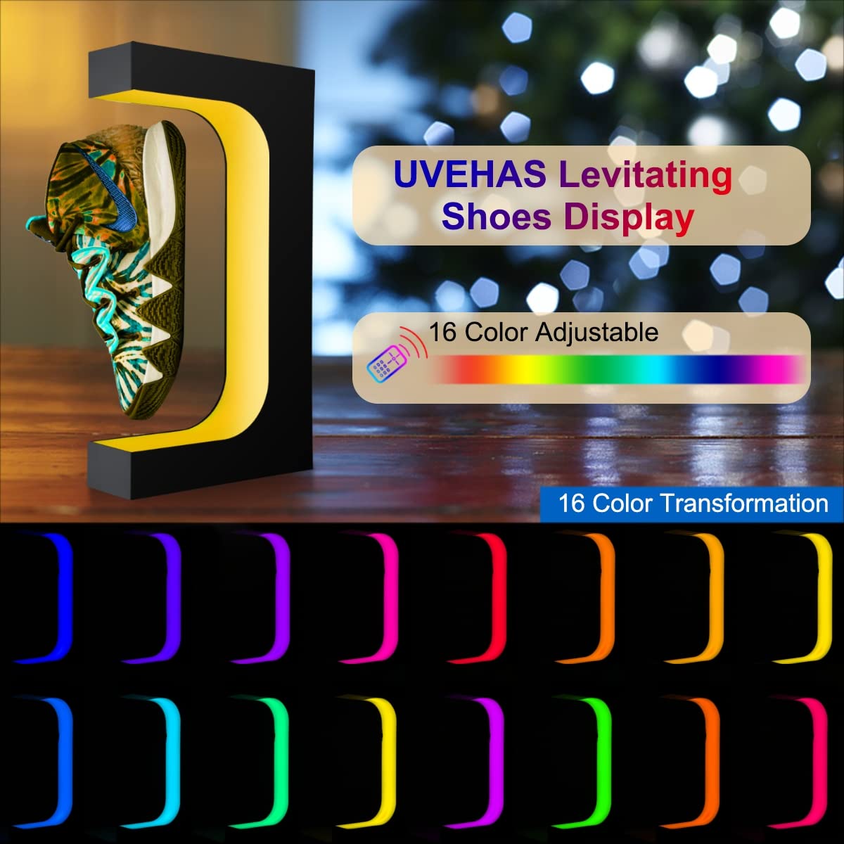 Yegvea Levitating Shoe Display Floating Sneaker Stand,Magnetic Levitation Sneakers Stand with 16 Colors Remote Control and 360° Rotation