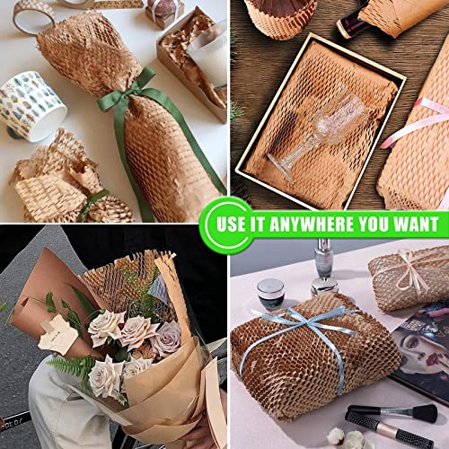 Honeycomb Packing Paper, MINHAO 15"x100' Eco Friendly Packing Paper for Moving Recyclable Honeycomb Paper Moving Supplies Bubble Paper Wrapping Protective Roll, With 36 Fragile Sticker Labels