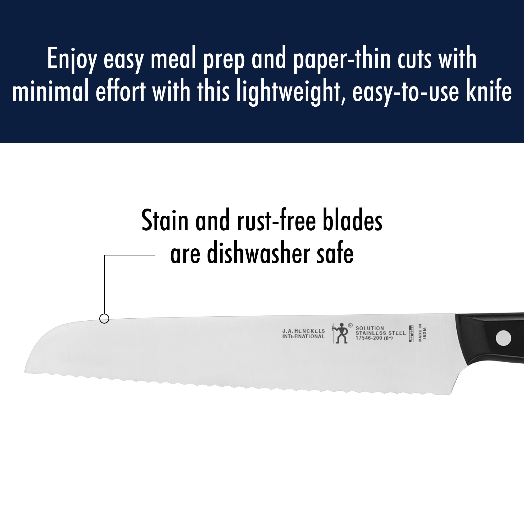 HENCKELS Solution Razor-Sharp 8-inch Bread Knife, Cake Knife, German Engineered Informed by 100+ Years of Mastery, Black/Stainless Steel