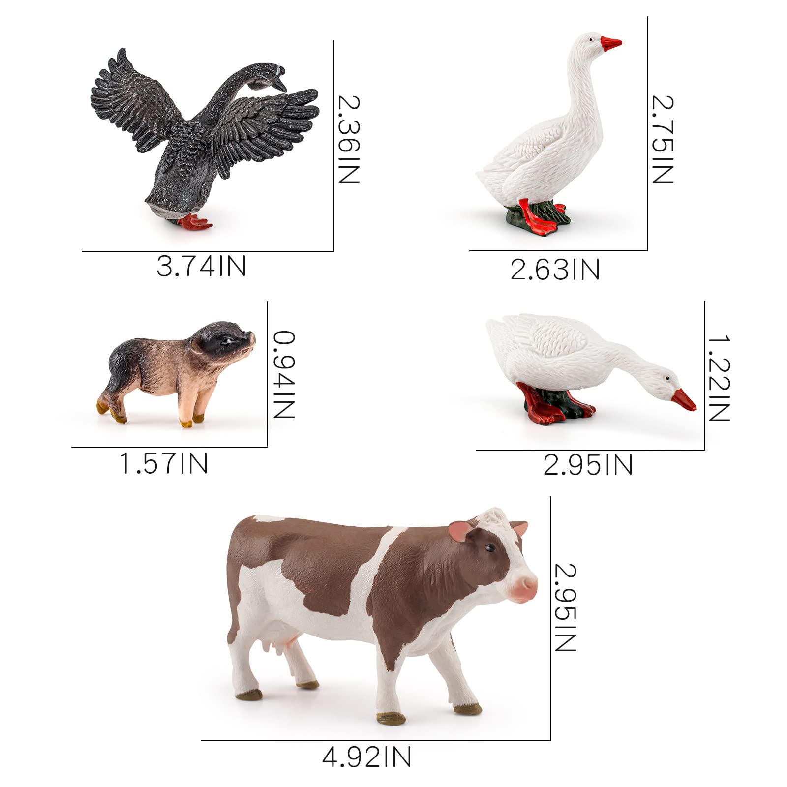 LC JoyCre 5PCS Goose Toy Goose Figurine Cow Toy Piggy Animal Figure for Toddlers Preschool Animals Figures Eduactional Project Diorama Model Toy for Kids 3 4 5 6