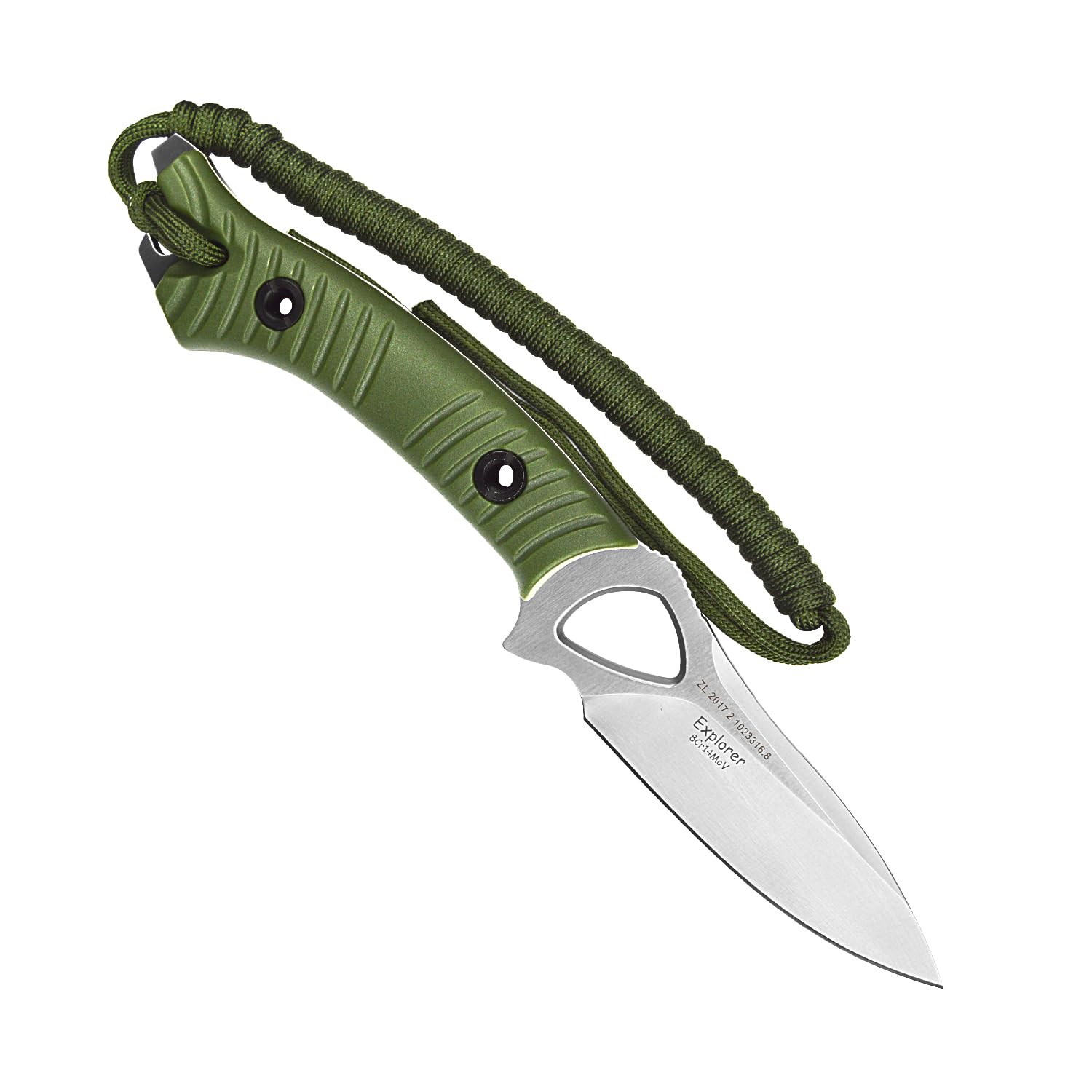 TONIFE Explorer Fixed Blade Knife with Plastic Sheath 8Cr14MoV Blade Survival Knife, Fiberglass Reinforced Nylon Handle for Outdoor Camping Knife EDC Knife (Green+Satin)