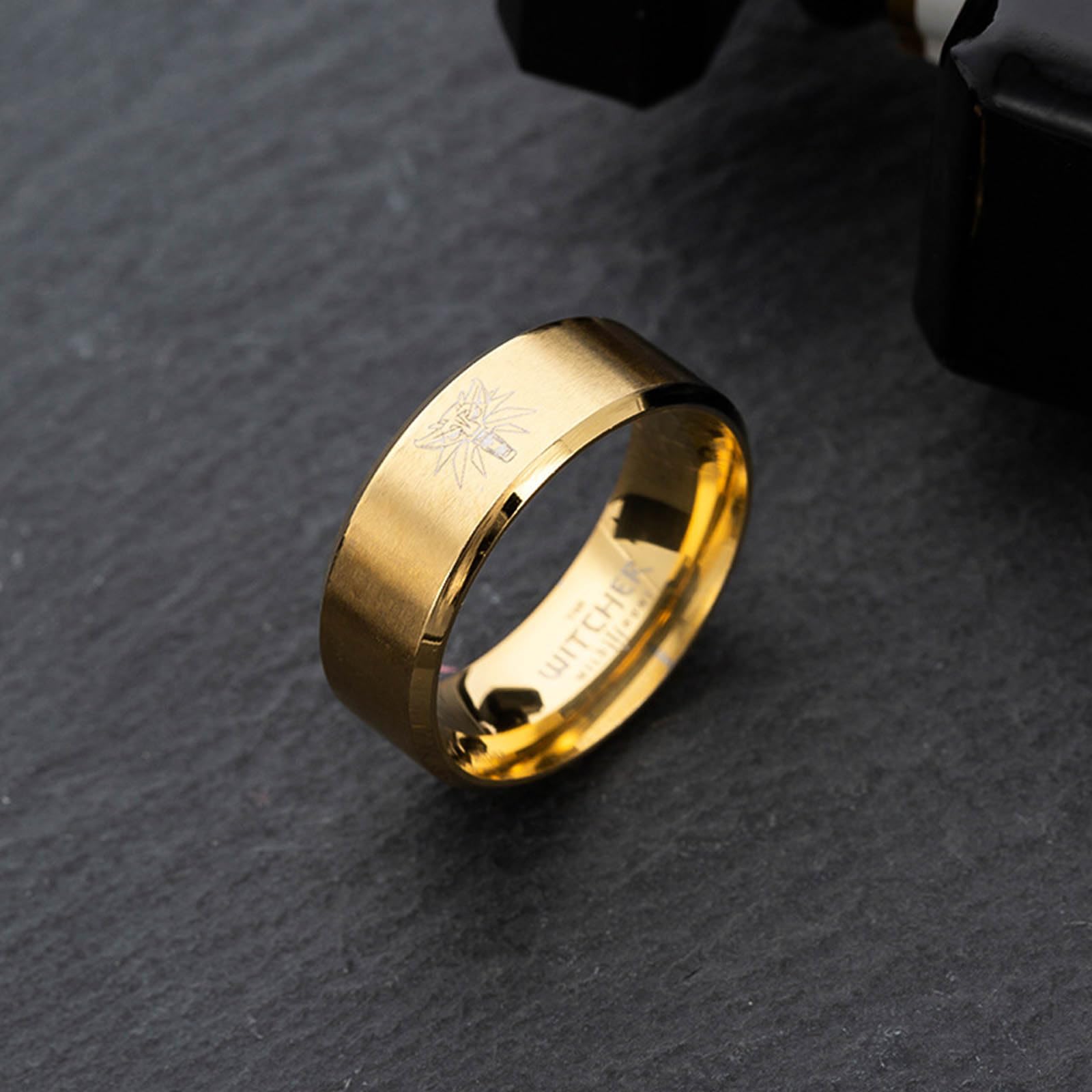 Crymystal Gold Titanium Ring 316L Stainless Steel Wolf Head Ring Wedding Band Matte Comfort Fit for Men Women Size 7-12 (Gold, 12)