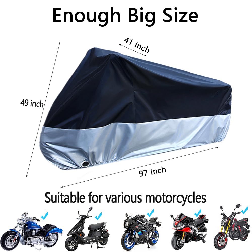 Motorcycle Covers, Motorbike Cover with Lock-Holes Motorcycles Vehicle Cover Fits Up to 97" Motorcycles Vehicle - 2XL Size