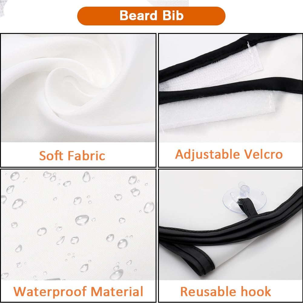 Beard Bib Apron for Men, Gift Beard Trimming Catcher Bib for Shaving & Hair Clippings, Waterproof Non-Stick Hair Catcher Grooming Cloth with 2 Suction Cups(White)