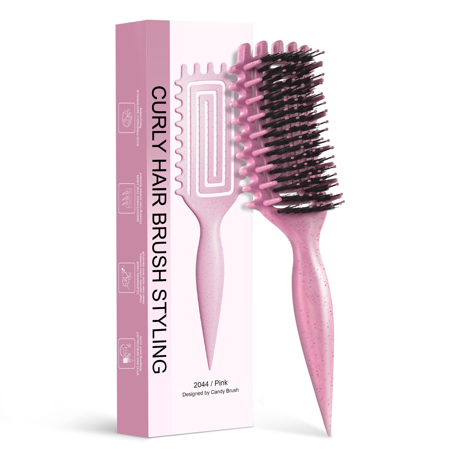 Curly Hair Brush,Curl Defining Brush for Effortlessly Defined Curls & Waves,Vented Hair Brush for Wet & Dry Hair,Women and Men,Reduces Frizz (Pink)