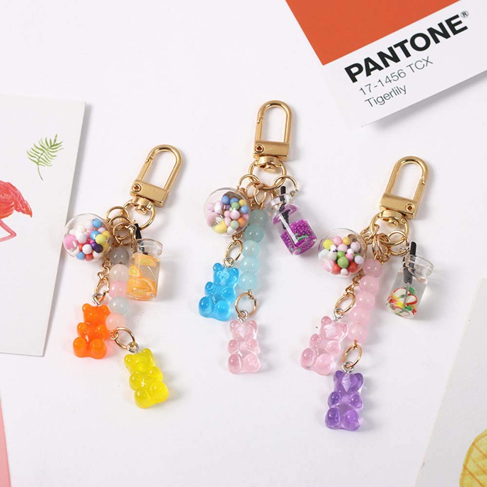 Cute Resin Gummy Bear Key Chain Candy Color Animal Bear Charms Keychains Car Keys Bag Pendant Keyring Jewelry Gift(blue)