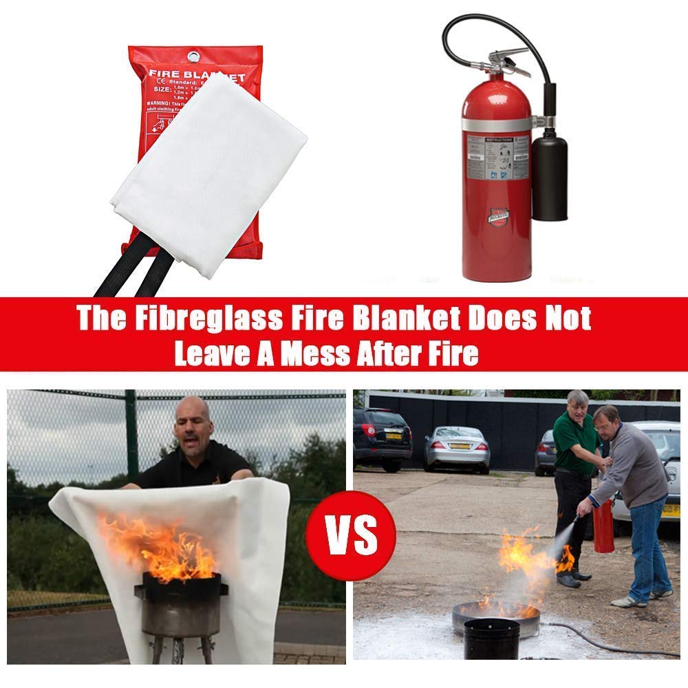 SKAMZ Emergency Fire Blanket for Home and Kitchen - XL Size - 2 Pack 47" x 47" W/Hooks - Welding Fireproof Blanket, Fire Blankets to Smother a Kitchen Fire, Fireplace, Grill, BBQ