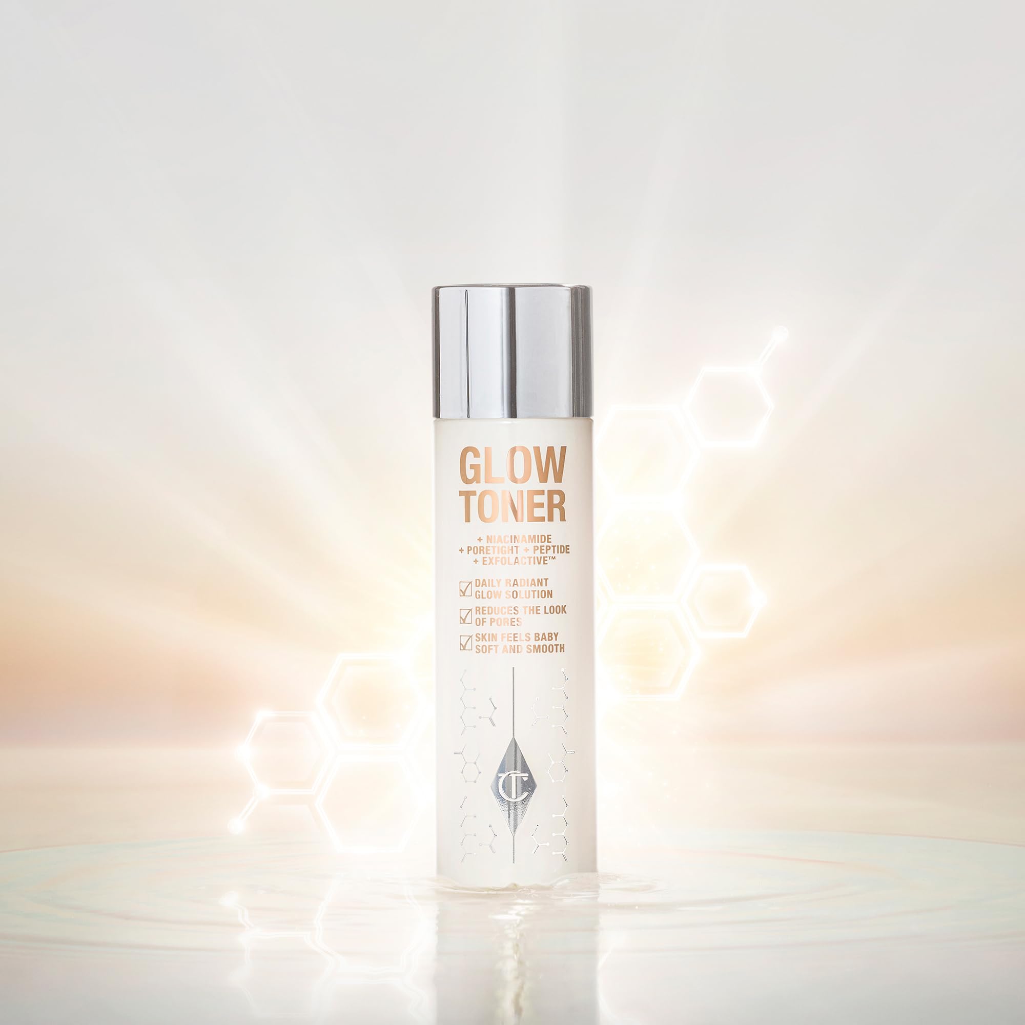 Charlotte Tilbury Glow Face Toner Mini - Exfoliating Toner for Oily Skin - Helps to Reduce The Appearance of Pores, Hydrate & Plump Skin - Delicately Scented with Rose & Lemon (30ml)