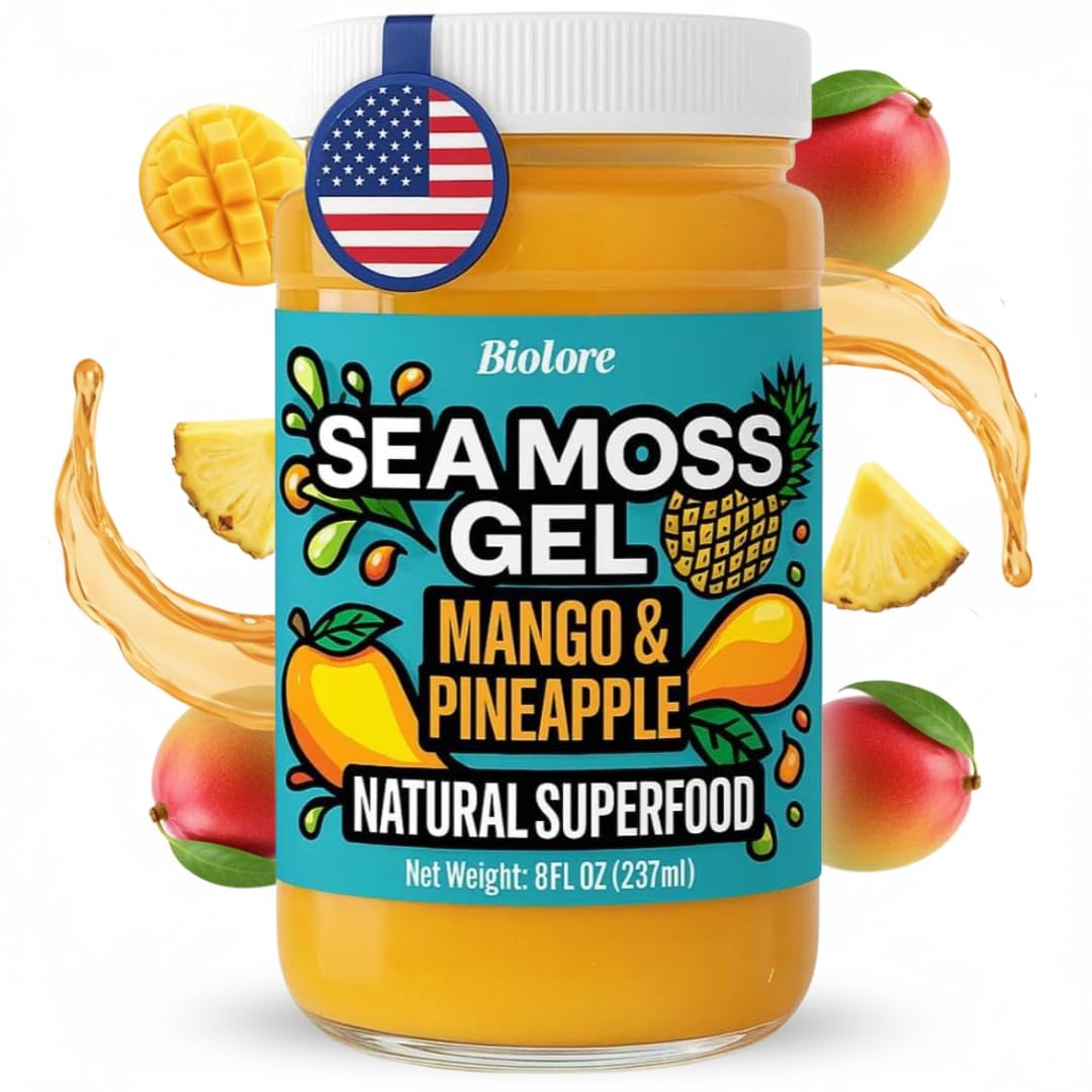 Biolore Sea Moss Gel – Mango Pineapple, Made in USA, No Added Sugar, Rich in Vitamins & Minerals, Vegan Superfood, Seamoss Jam & Spread Gift (8 oz)