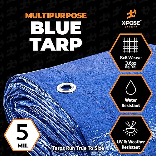 Multipurpose Protective Cover Brown Poly Tarp 10' x 10' - Durable, Water Resistant, Weather Resistant - 5 Mil Thick Polyethylene - by Xpose Safety