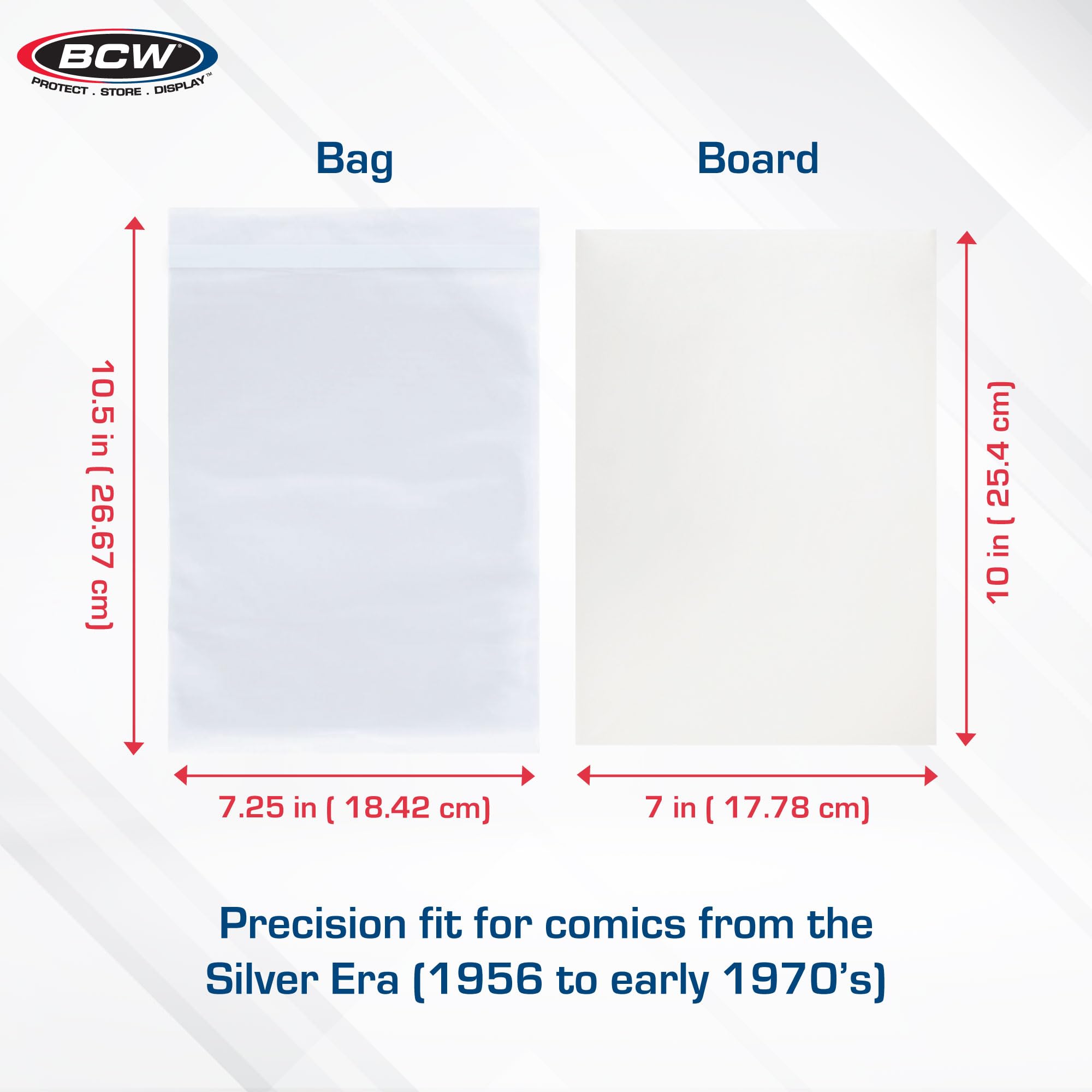 BCW Resealable Silver/Regular Comic Bags & BCW Silver Comic Backing Boards | Comic Book Bags Boards | Acid-Free Storage for Silver Age Comics | Comic Book Sleeves and Boards | 100 Bags & 100 Boards