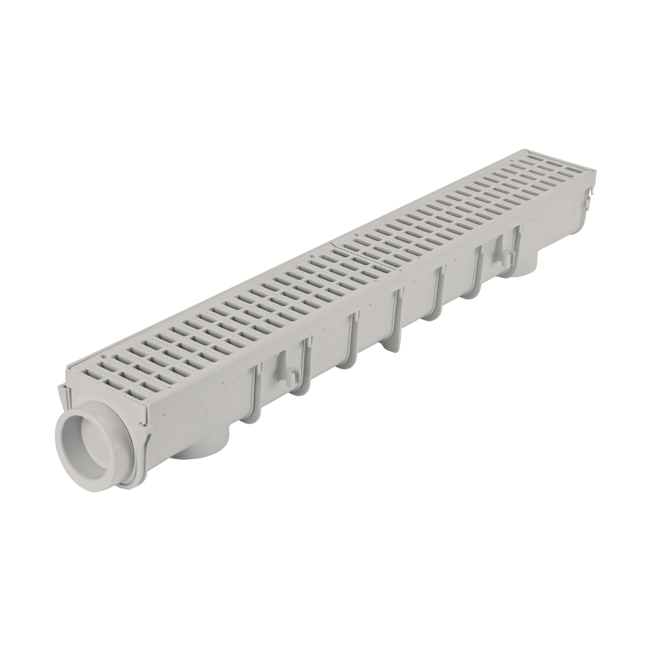 NDS 864G 5-Inch Pro Series Channel Drain Kit, 5-1/2-Inch X 39-3/8-Inch Deep Profile Channel, Includes Two Gray Plastic Grates, End Caps/Outlet, for Driveways, Patios & Pool Decks, Gray