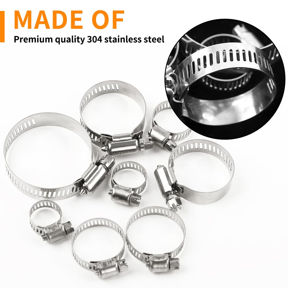 HongWay 78 Pack Hose Clamp Assortment Kit, Adjustable Range 1/4-2in(6-51mm), 304 Stainless Steel Hose Clamps with 2pcs Socket Wrench, for Plumbing, Automotive and Mechanical Application